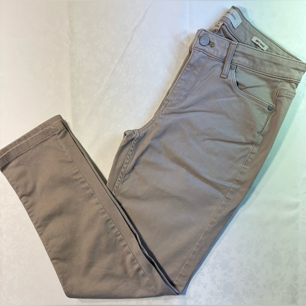 EUC Jeans: Skinny Ankle Jeans, Low-Mid-Rise, Tan, Calvin Klein, 5-Pocket